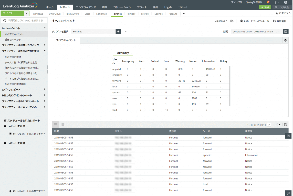 ファイアウォールログ解析 分析 管理ツール Eventlog Analyzer